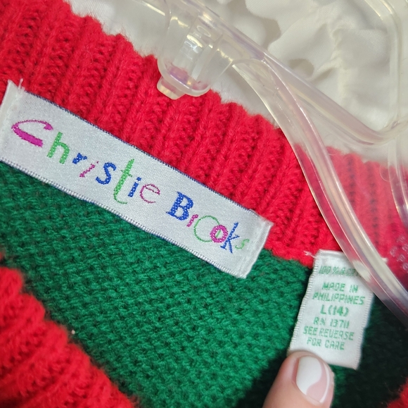 Vintage Christie Brooks Christmas Candy Canes Bells Bow Sweater Sz Large - Picture 3 of 3